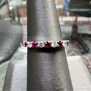 14k White Gold Diamond & Ruby Band Ring